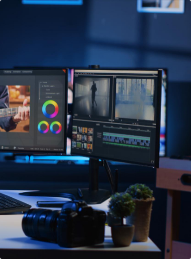 Close-up of video editing software in use
